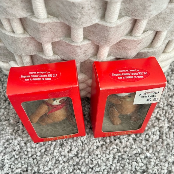 Pair of Vintage Silvestri Porcelain Teddy Bear Christmas Tree Ornaments NOS - Picture 4 of 13